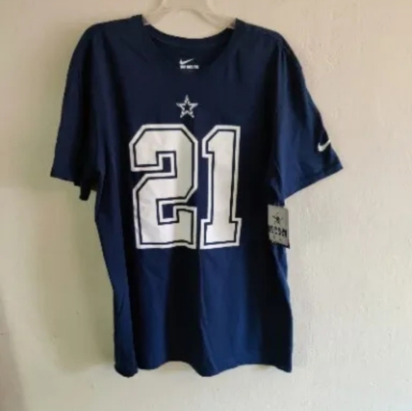 Dallas Cowboys Nike T Shirt Elliot Large Athletic Cut Football Mens Blue NFL - Picture 1 of 5